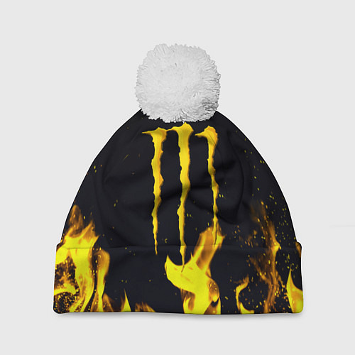 Шапка c помпоном Monster energy yellow fire / 3D-Белый – фото 1