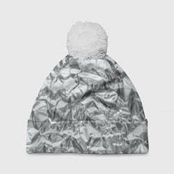 Шапка c помпоном Серебряная фольга - мятая текстура