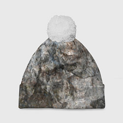 Шапка с помпоном Абстракция - grey natural granite, цвет: 3D-белый