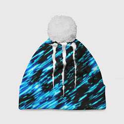 Шапка c помпоном Monster energy штрихи голубых неоновых красок