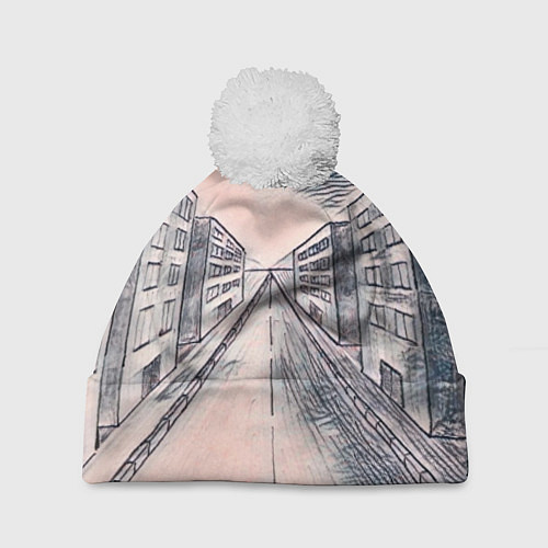 Шапка c помпоном Сумрачный город / 3D-Белый – фото 1