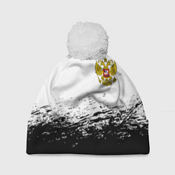 Шапка c помпоном Россия черно белые краски