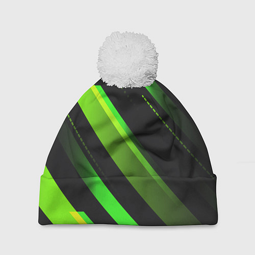 Шапка c помпоном Color black green / 3D-Белый – фото 1