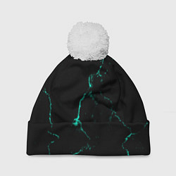 Шапка c помпоном Color black turquoise