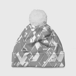Шапка c помпоном Светлый серый геометричный паттерн
