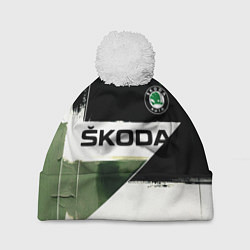 Шапка с помпоном Skoda логотип, цвет: 3D-белый