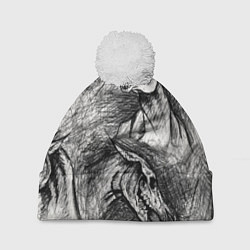 Шапка c помпоном Черепа лошадей