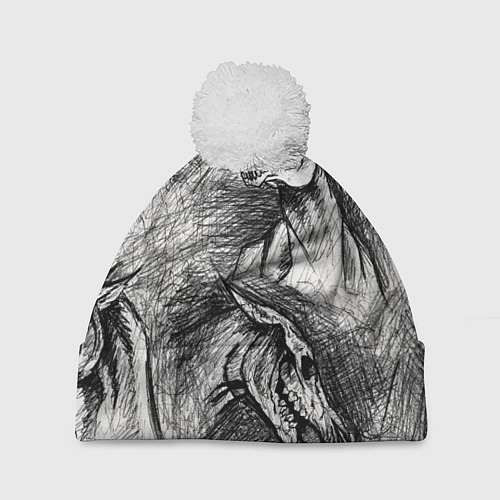 Шапка c помпоном Черепа лошадей / 3D-Белый – фото 1