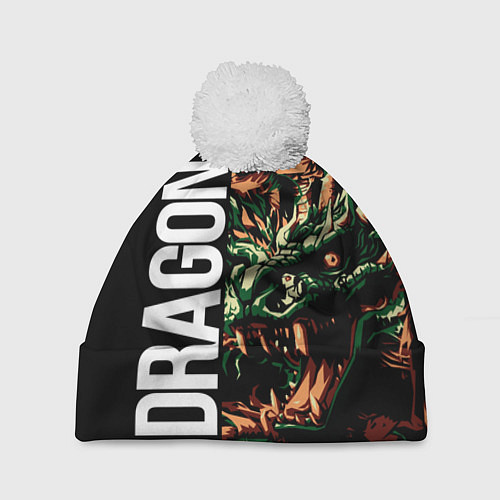 Шапка c помпоном Татуировка дракона ирезуми / 3D-Белый – фото 1