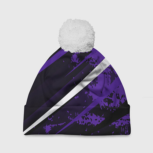 Шапка c помпоном Color black purple line / 3D-Белый – фото 1