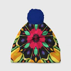 Шапка с помпоном Салатовый калейдоскоп, цвет: 3D-тёмно-синий