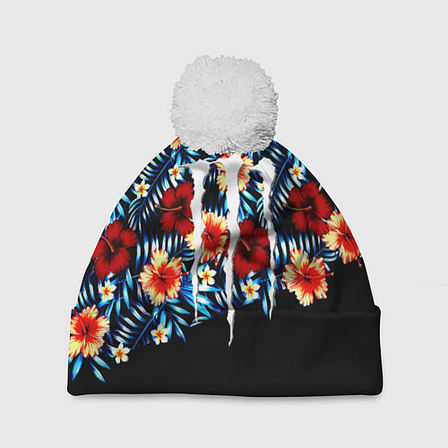 Шапка c помпоном Monster energy flower steel / 3D-Белый – фото 1