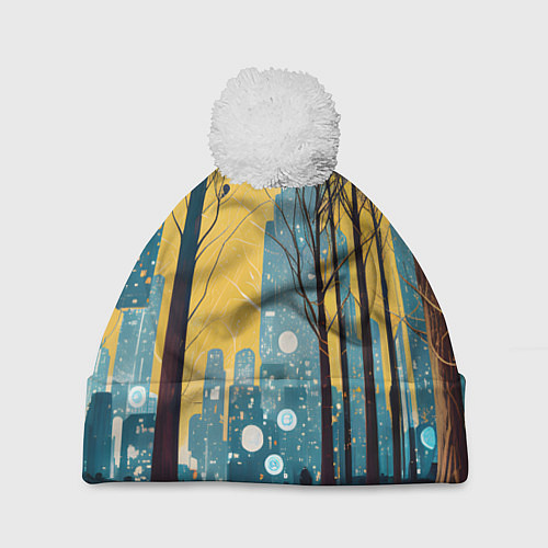 Шапка c помпоном Дома и цифровой лес / 3D-Белый – фото 1