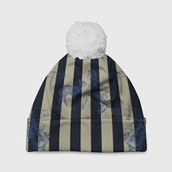 Шапка с помпоном Чёрные полосы, цвет: 3D-белый
