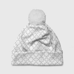 Шапка с помпоном Белые пазлы диагональный паттерн, цвет: 3D-белый
