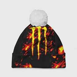 Шапка с помпоном Monster energy огненное лого, цвет: 3D-белый