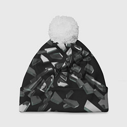Шапка с помпоном Абстрактный космический черный фон неоновых плит, цвет: 3D-белый
