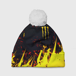 Шапка с помпоном Monster energy абстрактные краски, цвет: 3D-белый