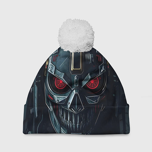 Шапка c помпоном Робот с красными глазами / 3D-Белый – фото 1