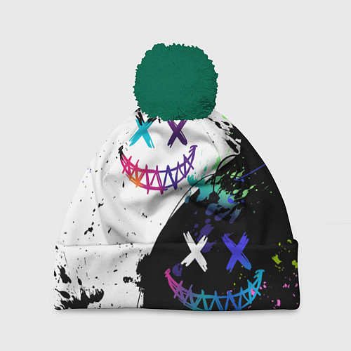Шапка c помпоном Неоновые брызги - жуткие улыбки / 3D-Зеленый – фото 1
