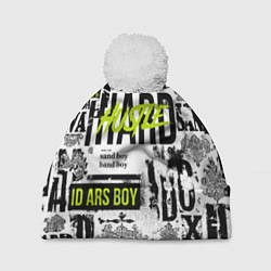 Шапка с помпоном Pattern with inscriptions hustle sand boy, цвет: 3D-белый