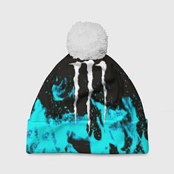 Шапка c помпоном Monster energy голубой огонь