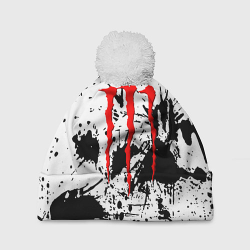 Шапка c помпоном Monster energy краски / 3D-Белый – фото 1