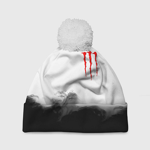 Шапка c помпоном Monster energy splash smoke / 3D-Белый – фото 1