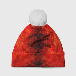 Шапка с помпоном Красно-черная кожа дракона, цвет: 3D-белый