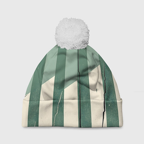 Шапка c помпоном Зеленые полосы / 3D-Белый – фото 1