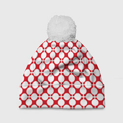 Шапка с помпоном Красно белый узор в клетку и горох, цвет: 3D-белый