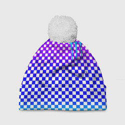 Шапка c помпоном Monster шахматная клетка градиент