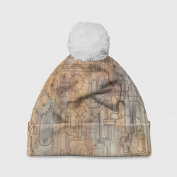 Шапка с помпоном Стимпанк элементы, цвет: 3D-белый