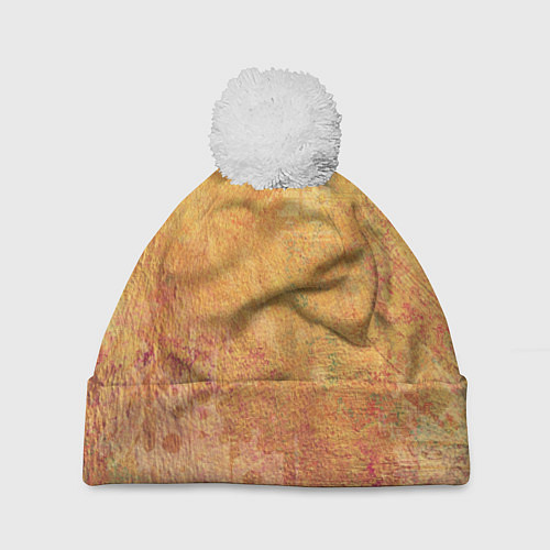 Шапка c помпоном Абстракция - red and yellow spots / 3D-Белый – фото 1