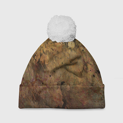 Шапка c помпоном Абстракция - dark pink paint spill / 3D-Белый – фото 1