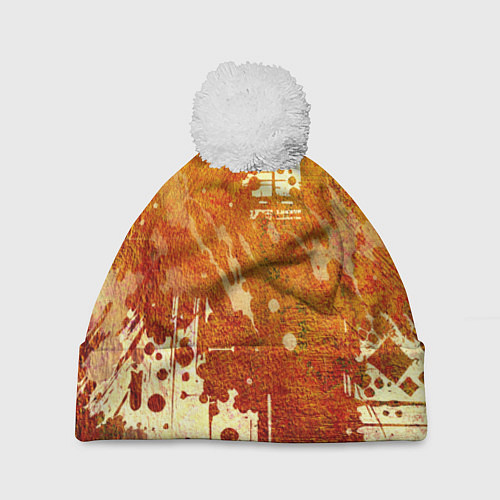 Шапка c помпоном Абстракция - sunspot / 3D-Белый – фото 1