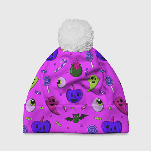 Шапка c помпоном Halloween pink / 3D-Белый – фото 1