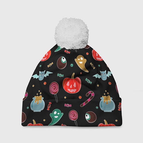 Шапка c помпоном Halloween red pumpkin / 3D-Белый – фото 1