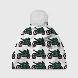 Шапка с помпоном Motorbike dark green, цвет: 3D-белый