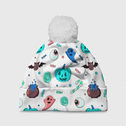 Шапка c помпоном Halloween light blue pumpkin