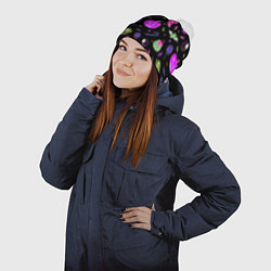 Шапка с помпоном Halloween pink black pumpkin, цвет: 3D-белый — фото 2