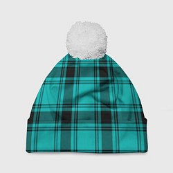 Шапка с помпоном Checkered blue, цвет: 3D-белый