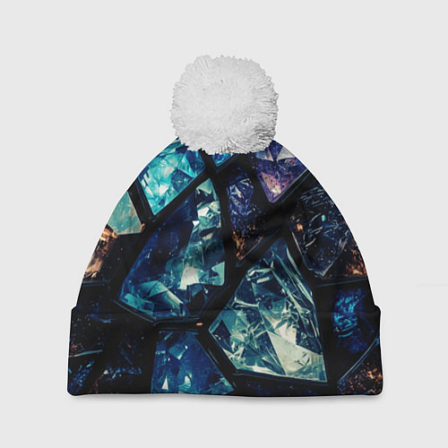 Шапка c помпоном Текстура драгоценных камней / 3D-Белый – фото 1