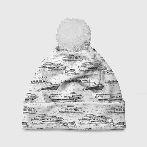 Шапка c помпоном Корабли на Неве / 3D-Белый – фото 1