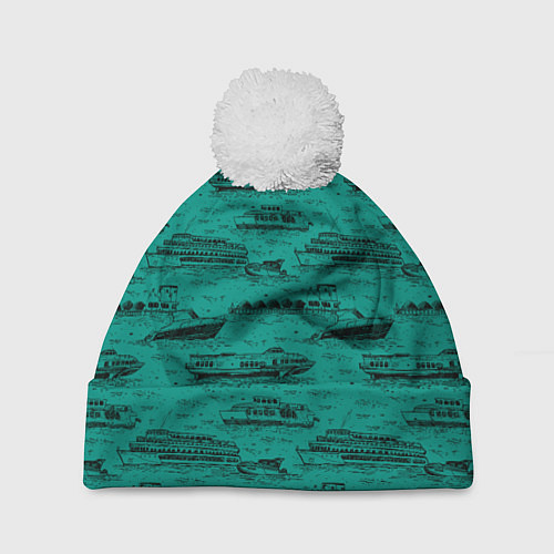 Шапка c помпоном Корабли плывут по Неве / 3D-Белый – фото 1