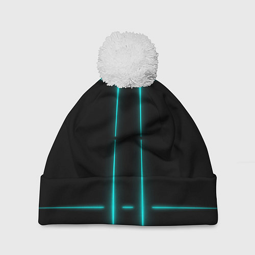 Шапка c помпоном Neon black light blue line / 3D-Белый – фото 1