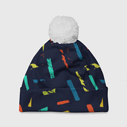 Шапка c помпоном Абстрактные разноцветные пятна в ретро стиле