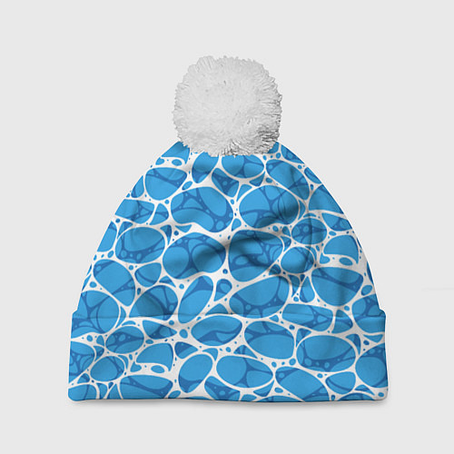 Шапка c помпоном Волновая рябь на поверхности воды паттерн / 3D-Белый – фото 1