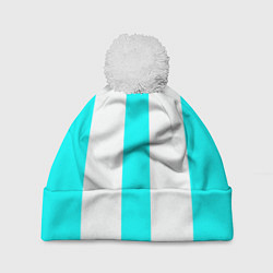 Шапка c помпоном Color light blue white lines