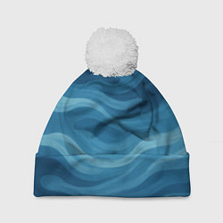 Шапка c помпоном Камуфляжные синие волны